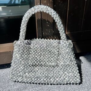 Handmade Metallic Beaded Bag - Silver (One of a kind)
